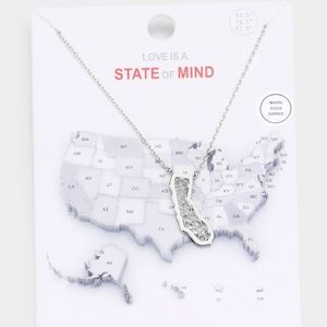 Silver White Gold Dipped California Map State Pendant Necklace Chain Jewelry